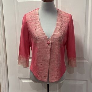 Ming Wang Knit Coral Pink and Cream Cardigan With Paillettes